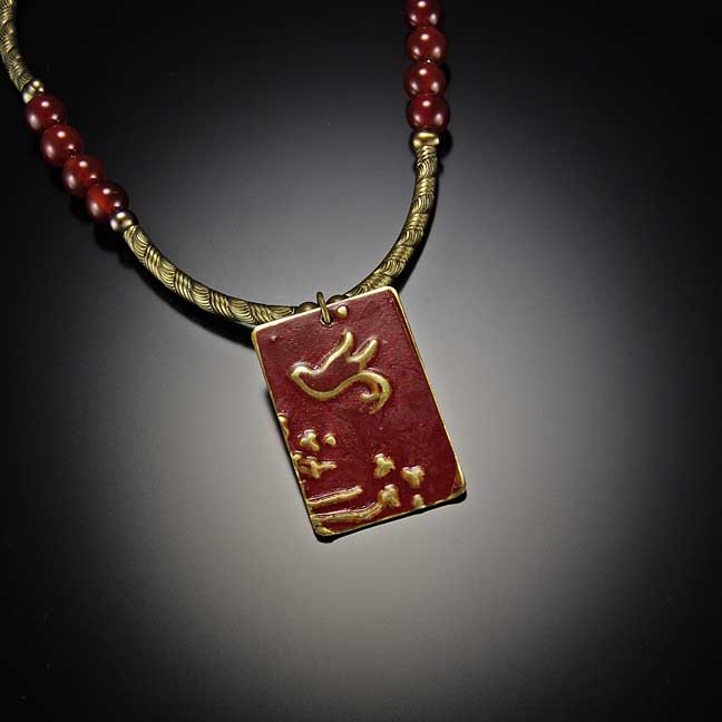 Red Bird Embossed Brass Necklace Image for Red Bird Embossed Brass Necklace