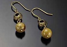 Image for Verdite with Brass Filigree Earrings